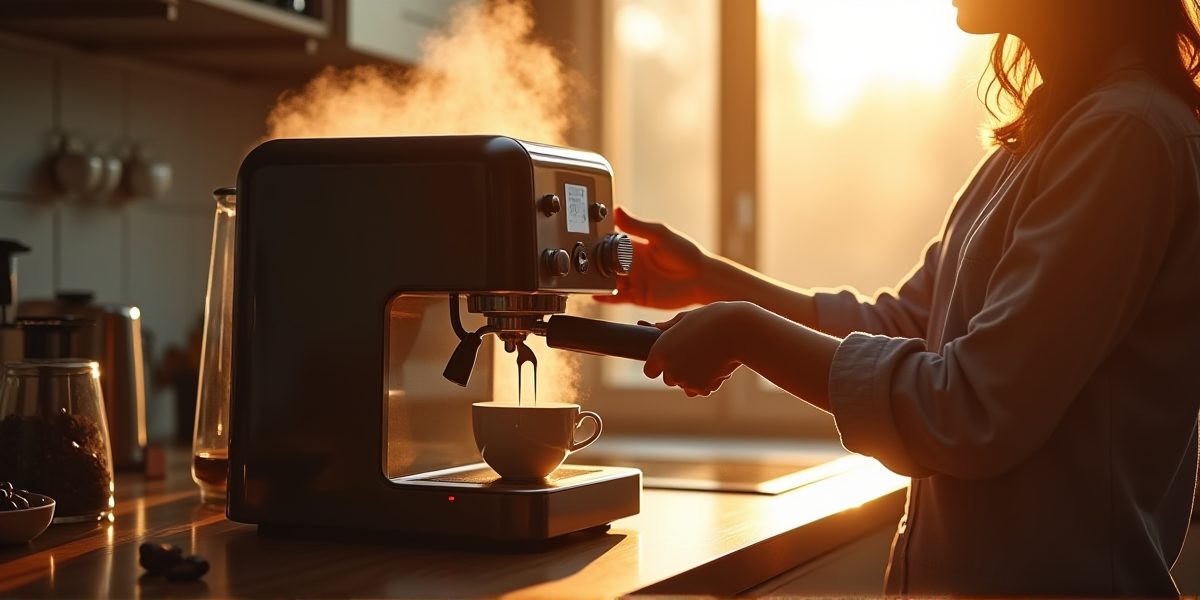 Рожковая кофемашина в работе