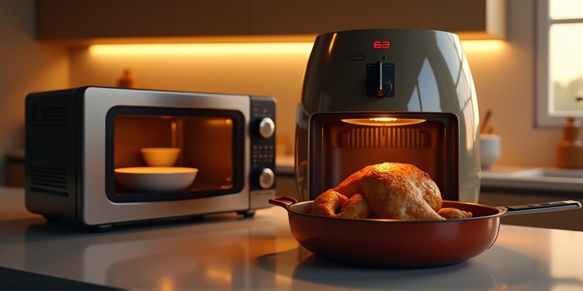 Микроволновка и аэрогриль на кухне