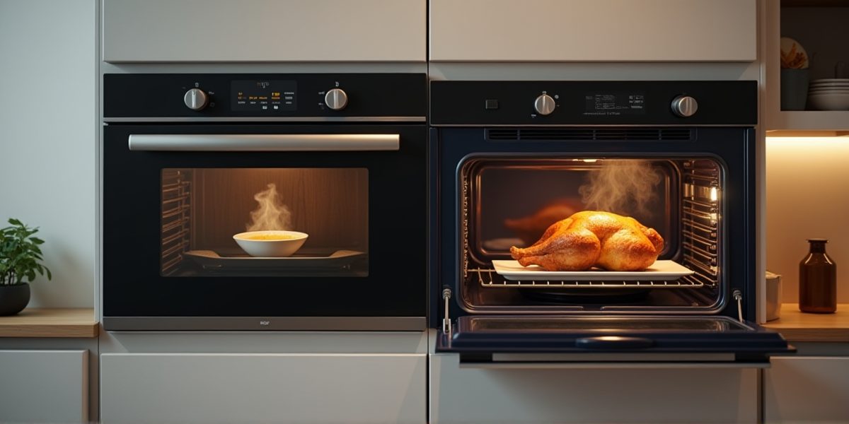 Микроволновка и электрическая духовка на современной кухне