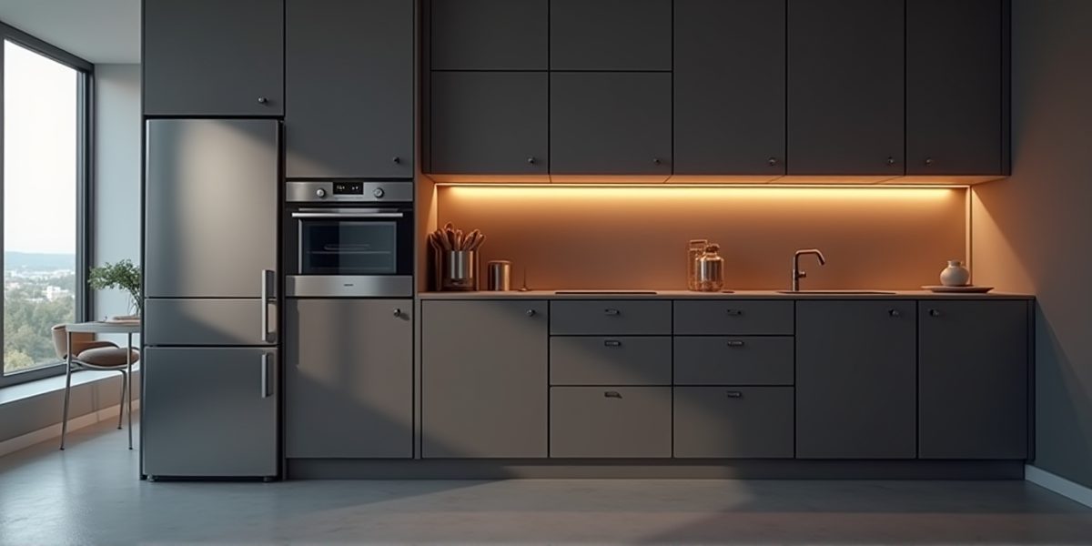 Микроволновка встроена в стену кухни