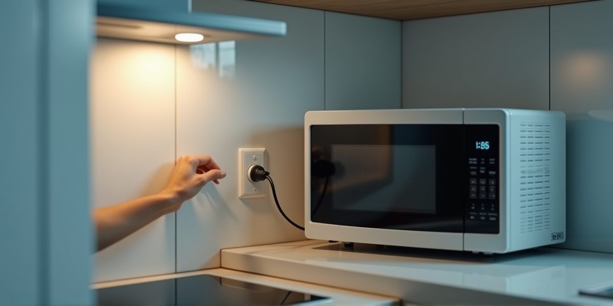 Микроволновка встроена в верхний шкаф