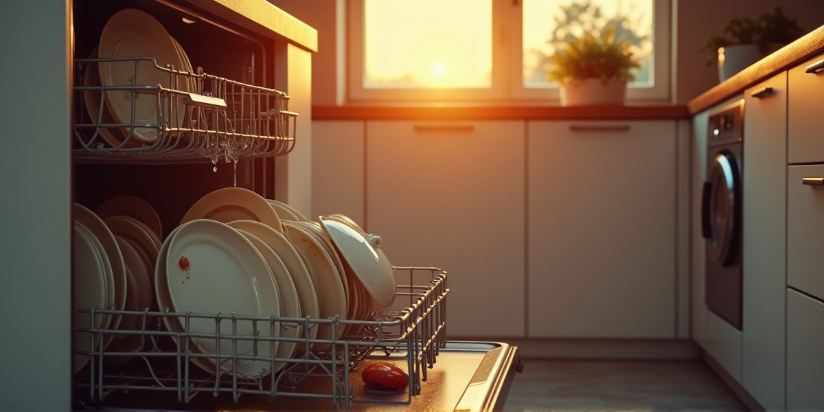 Жирная посуда перед загрузкой в посудомойку