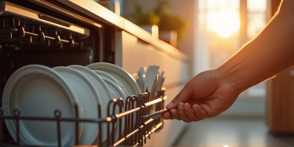 Современная посудомоечная машина в интерьере кухни