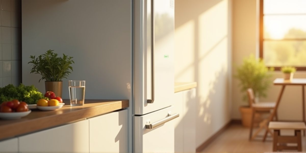 Энергосберегающий холодильник в интерьере кухни