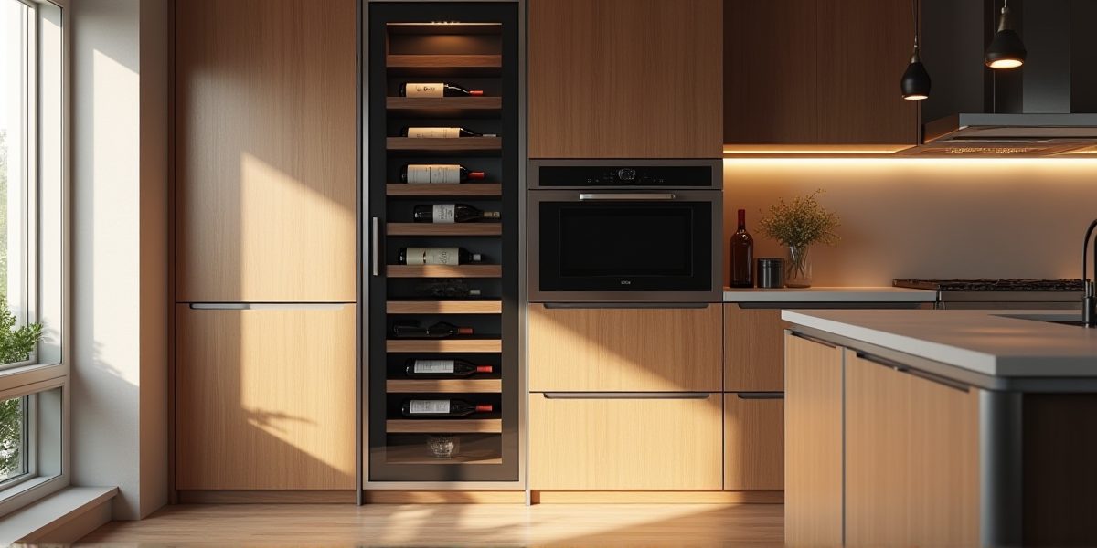 Встроенный винный шкаф в интерьере кухни