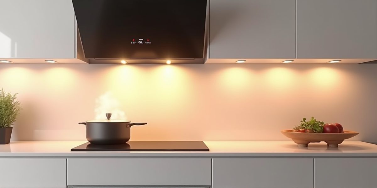 Современная умная кухня с автоматической вытяжкой