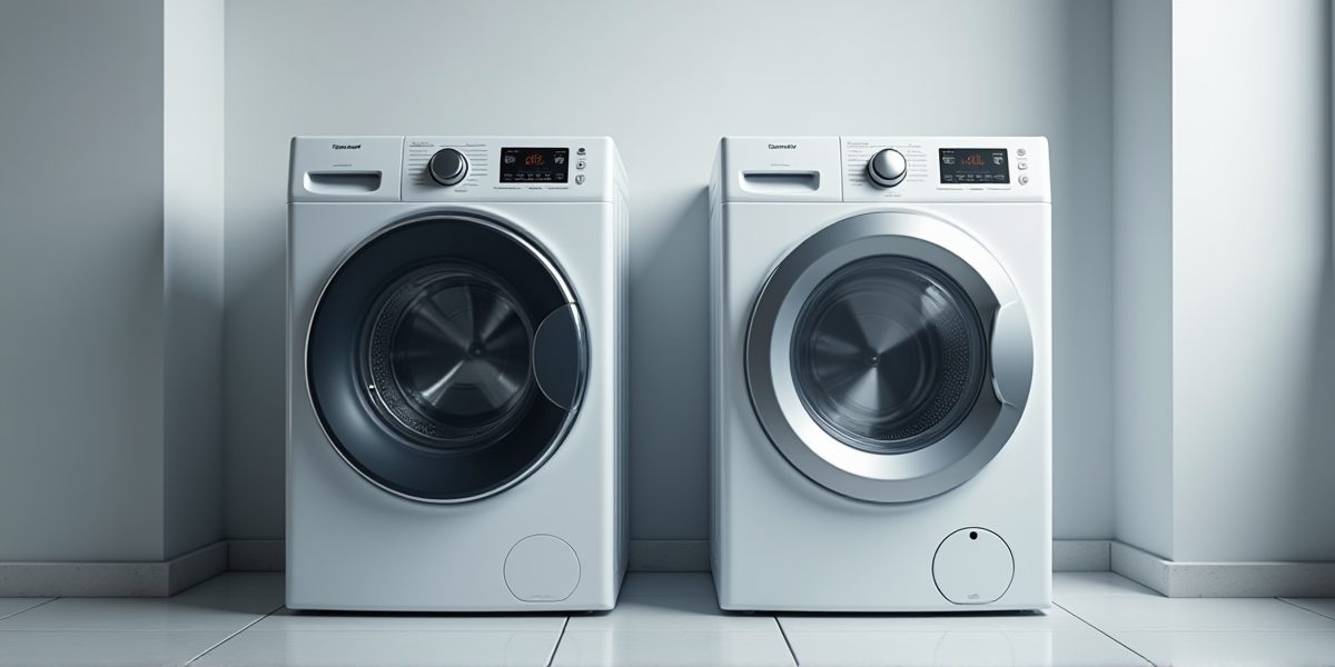 Стиральная машина с фронтальной и вертикальной загрузкой в интерьере