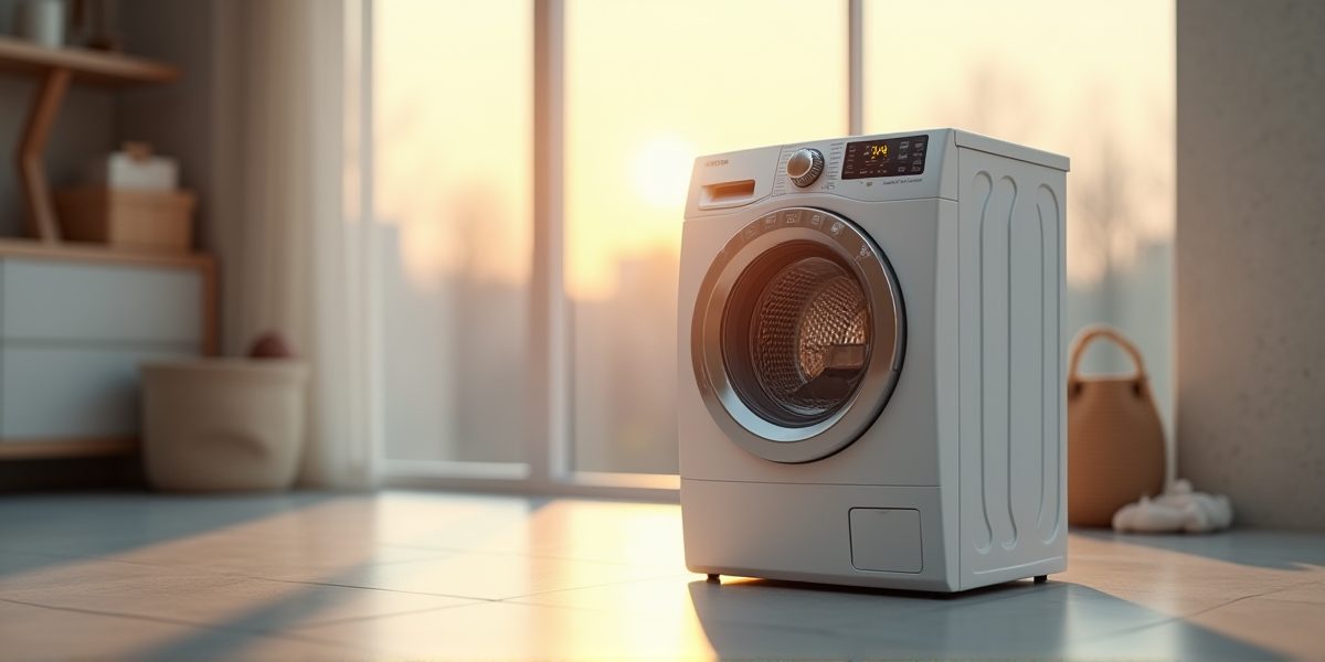 Современная стиральная машина в интерьере кухни