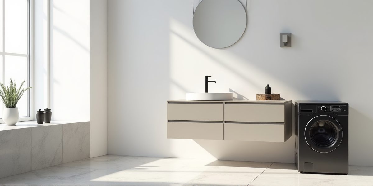 Стиральная машина в современной ванной комнате