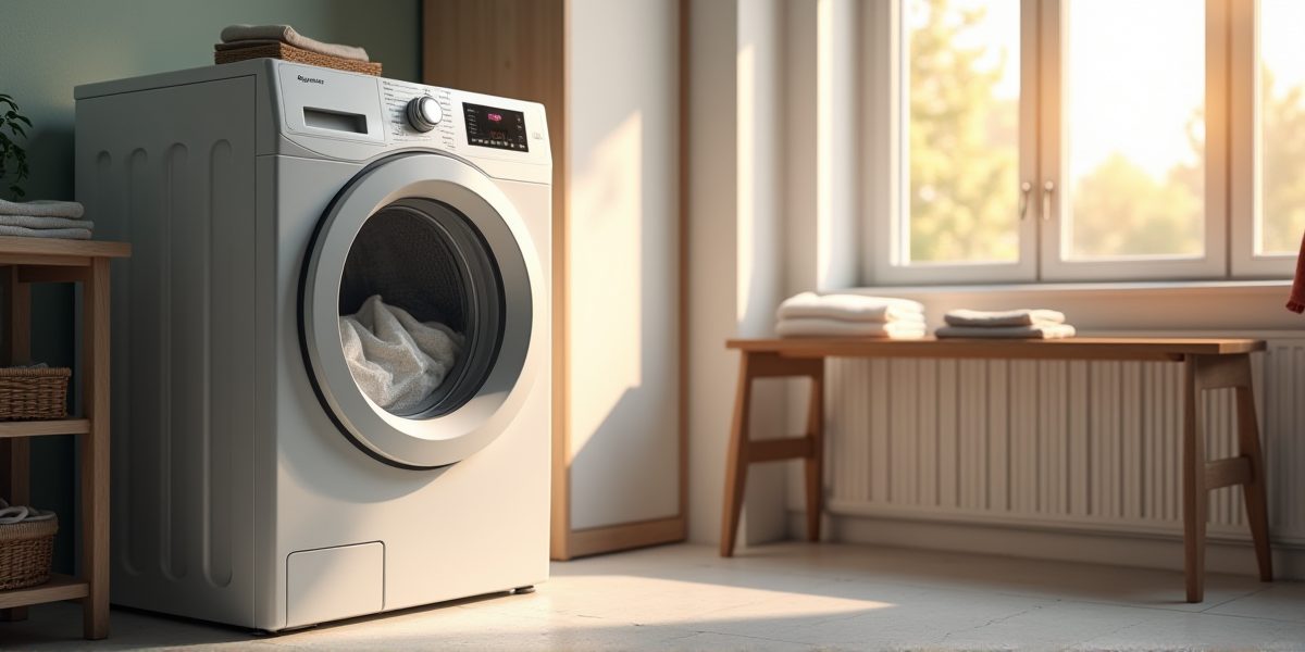 Сушильная машина в интерьере современной ванной комнаты