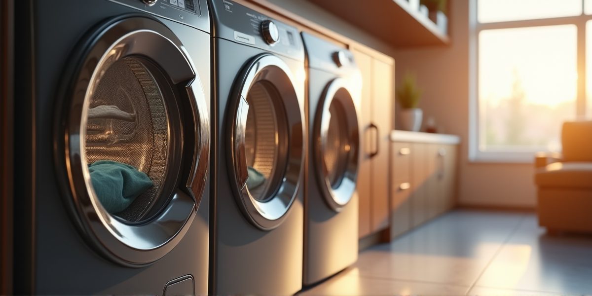 Сушильная машина в интерьере современной кухни или ванной комнаты
