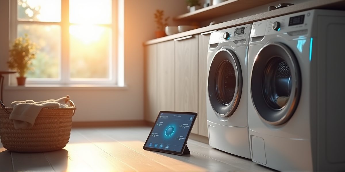 Умная сушильная машина в интерьере современной кухни
