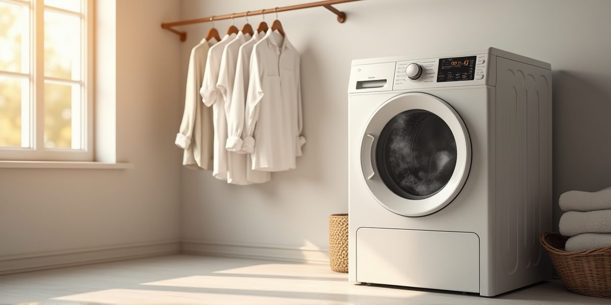 Сушильная машина в интерьере ванной комнаты
